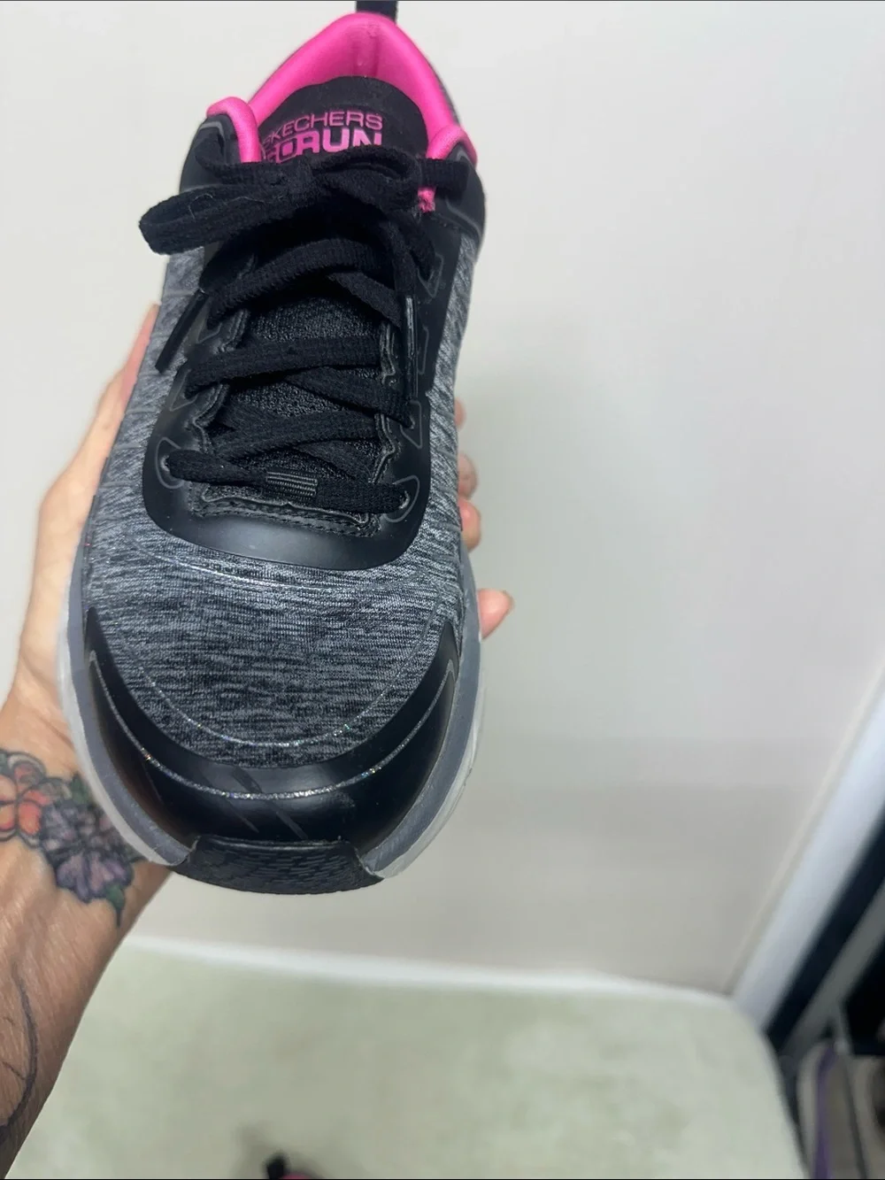 Skechers GO RUN Women's Black Athletic Sneakers with Hot Pink Interior